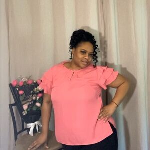 Liz Claiborne Coral Ruffle Sleeve Blouse